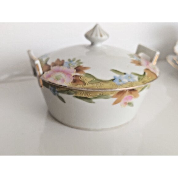 Vintage Hand Paint Gold Gilded Nippon Japan Lidded Bowl Rising Sun Mark 1920's - Picture 5 of 12